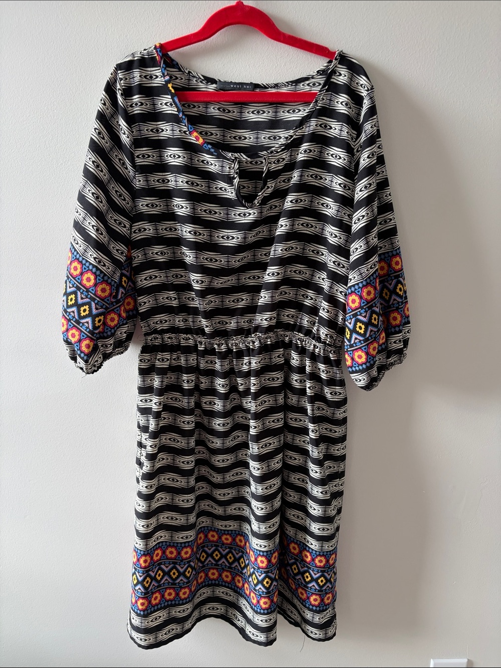 West Kei Black Midi Dress with Multicolor Embroidered Trim